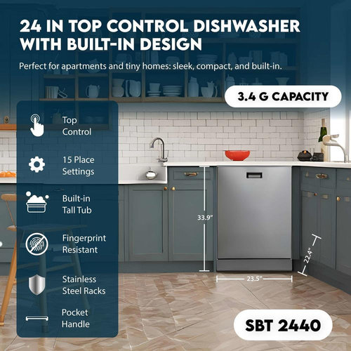Equator 24" Built-In Dishwasher w/ Top Control 15 Place Settings .Stainless.Made in Europe