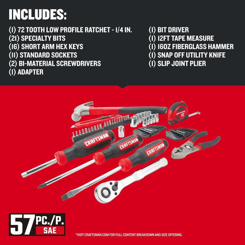 CRAFTSMAN 57 Piece Mechanics Tool Set/Home Tool Set