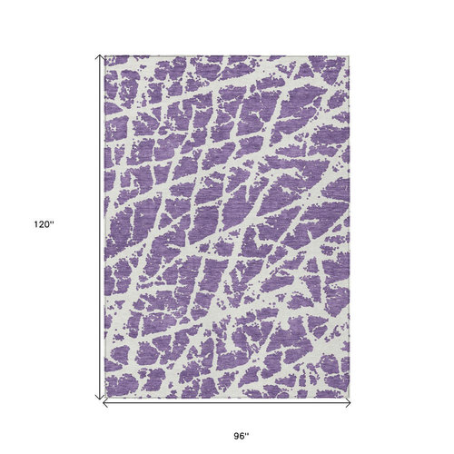 HomeRoots 8 X 10 Purple and White Abstract Washable Non Skid Indoor Outdoor Area Rug